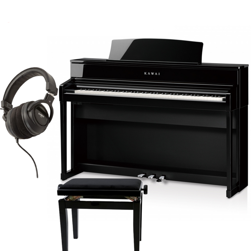 Kawai CA-701 Schwarz Poliert Bundle mit Bank und Kopfhörer - Musik-Ebert Gmbh