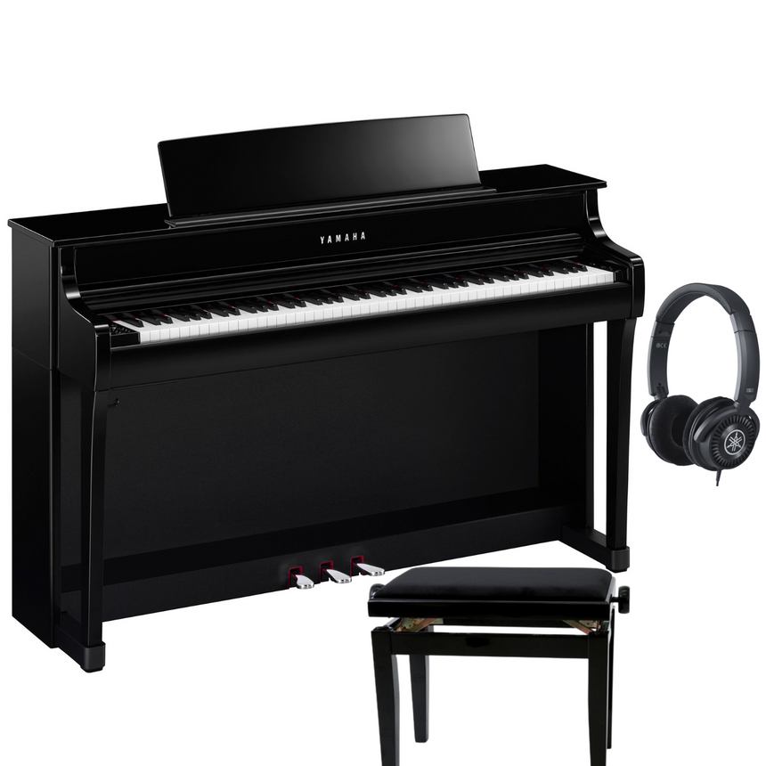 Yamaha CLP 845 Schwarz Poliert Bundle mit Bank und Kopfhörer - Musik-Ebert Gmbh