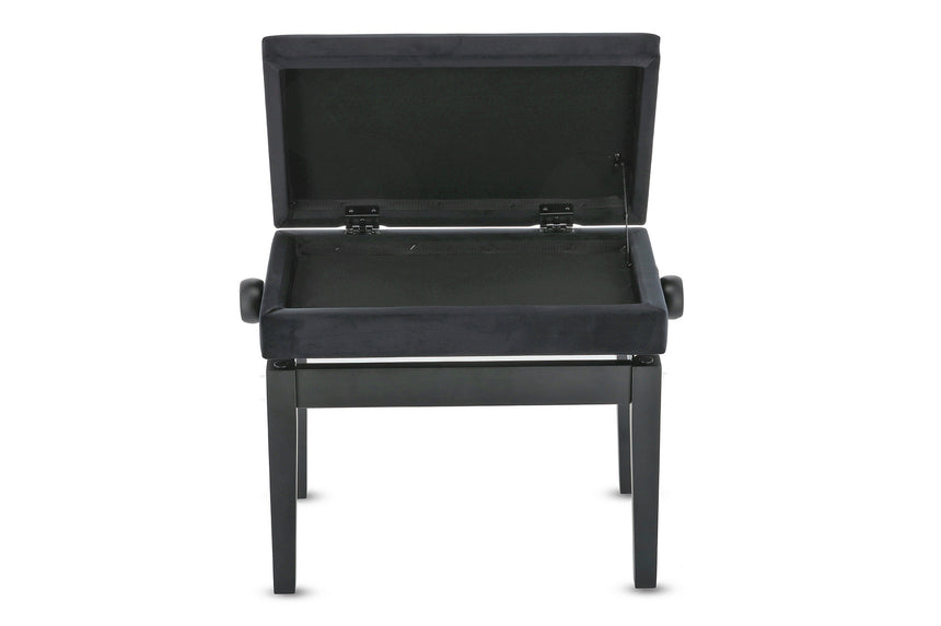 GEWA 130.500 piano bench, matt black – open music compartment, front view