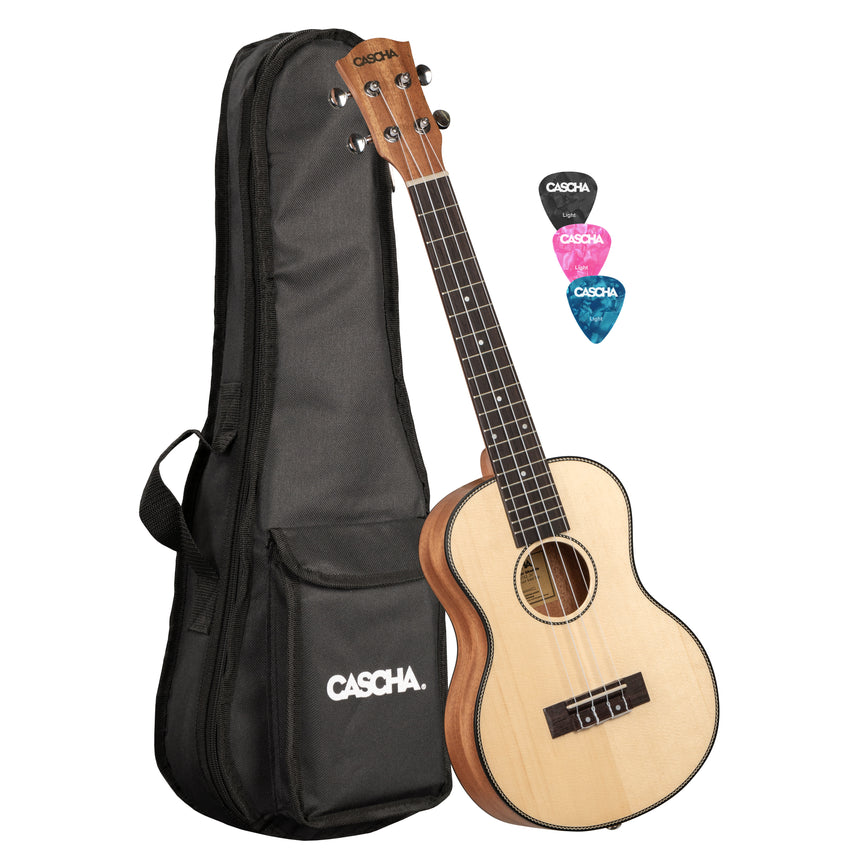 Cascha HH2154 tenor ukulele, natural finish – with the included gig bag and three picks