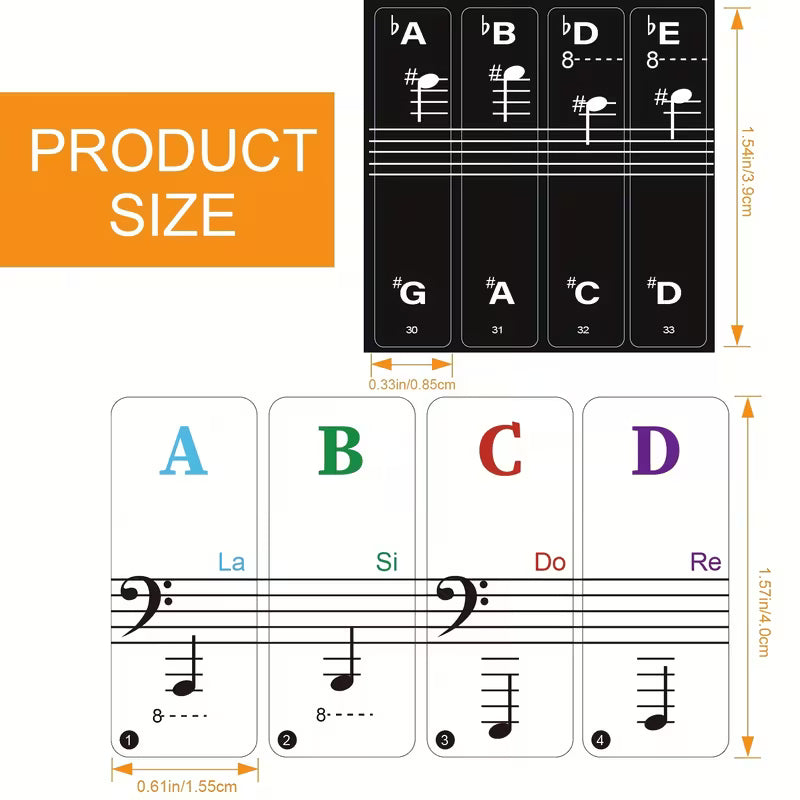 Basic Piano Keyboard Stickers for Beginners