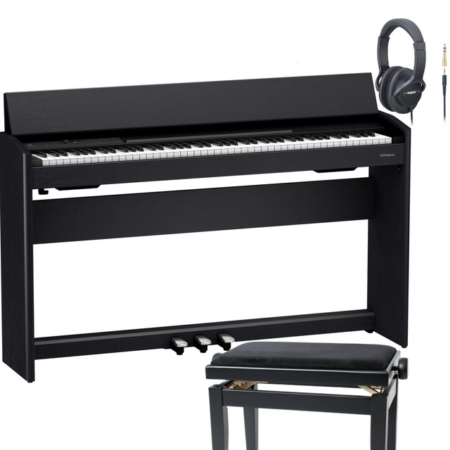 Roland F 701 Schwarz Matt Bundle mit Bank und Kopfhörer - Musik-Ebert Gmbh