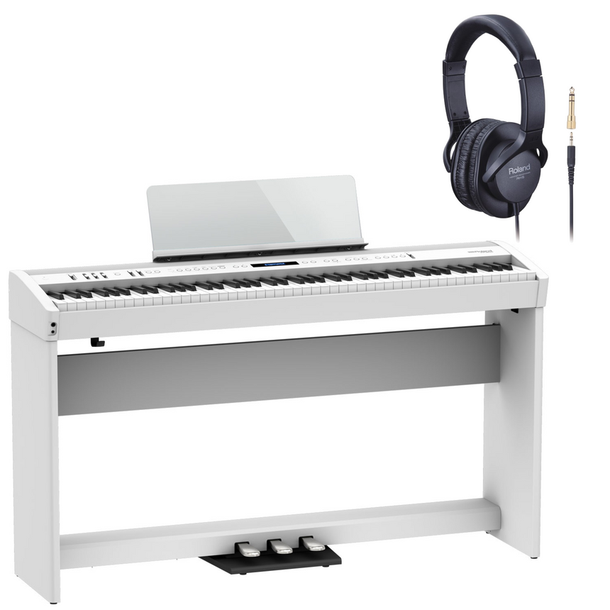 Roland Stagepiano FP-60X Weiß Bundle mit Ständer und Pedalleiste, Kopfhörer - Musik-Ebert Gmbh