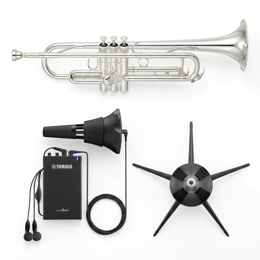 Yamaha YTR-4335 GSII Versilbert Trompeten-Bundle – Set-Bild