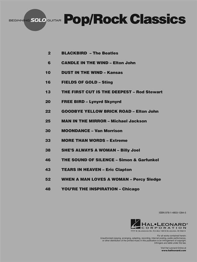 Beginning solo Guitar - Pop/Rock Classics: for guitar/tab - Musik-Ebert Gmbh