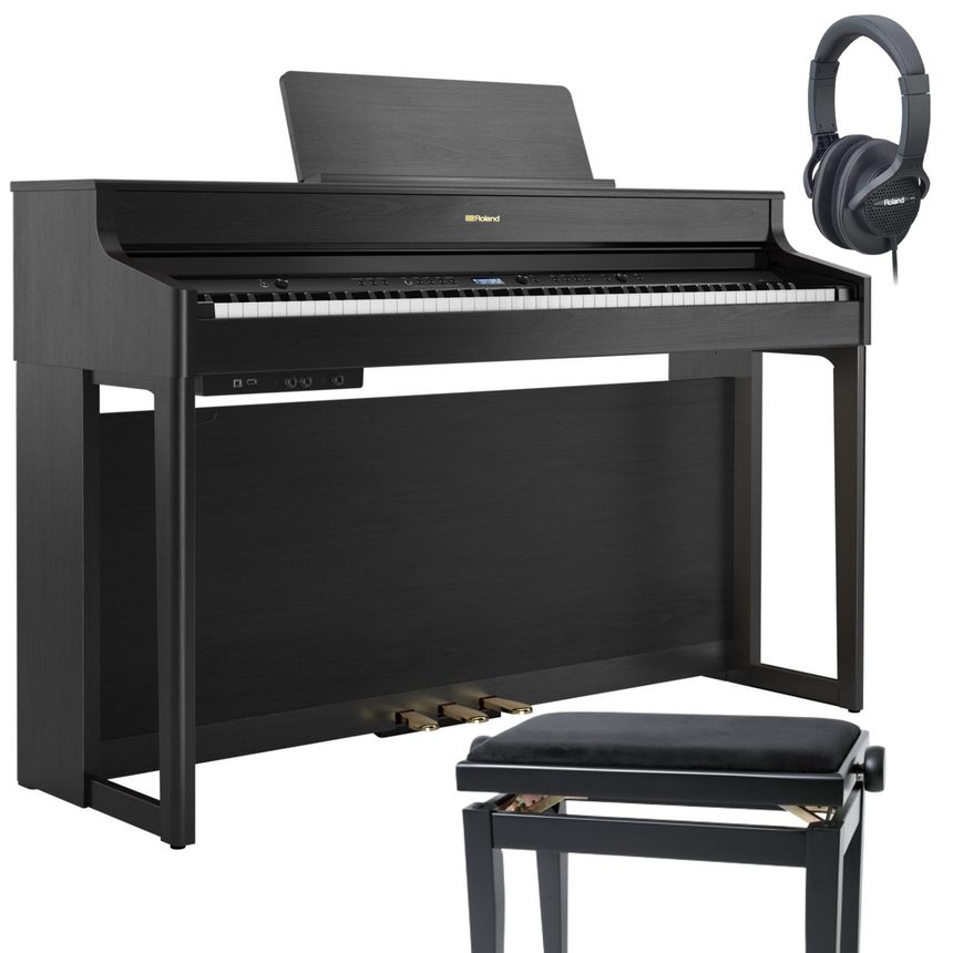 Roland HP-702 Schwarz Matt Bundle mit Bank und Kopfhörer - Musik-Ebert Gmbh