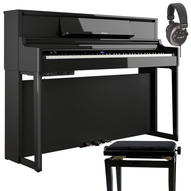Roland LX-5 Schwarz Poliert Bundle mit Bank und Kopfhörer - Musik-Ebert Gmbh