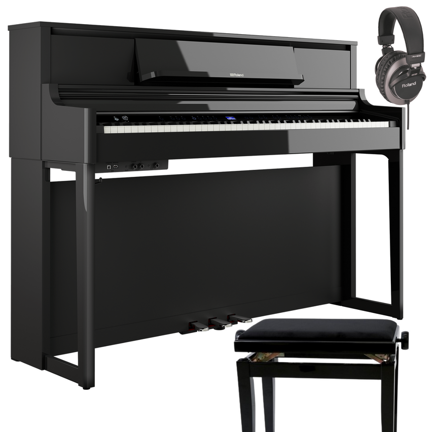 Roland LX-5 Schwarz Poliert Bundle mit Bank und Kopfhörer - Musik-Ebert Gmbh