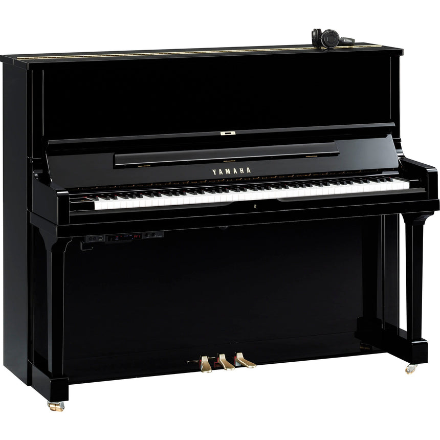 Piano droit Yamaha SE122 SH3 noir poli avec commande Silent et casque