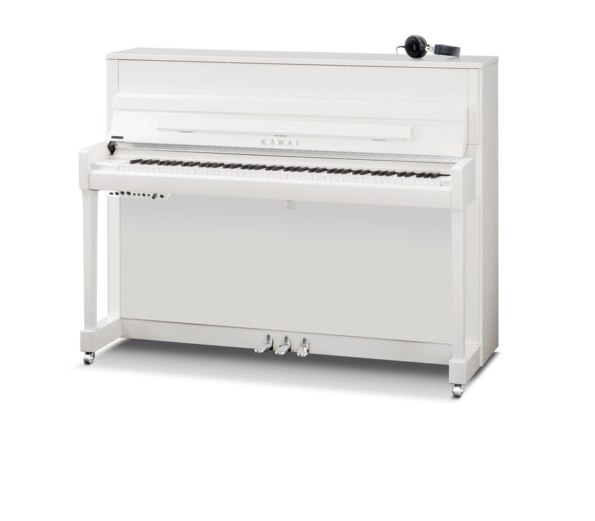 Kawai K-200 ATX4 Klavier in Weiß poliert mit Chrombeschlägen und ATX4-Bedieneinheit