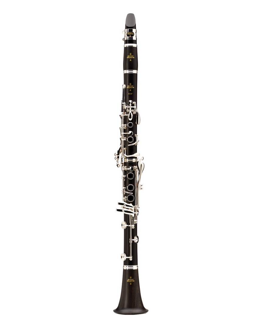 Buffet Crampon E12F, Grenadillholz, versilberte Klappen – Gerade Gesamtansicht von vorn.