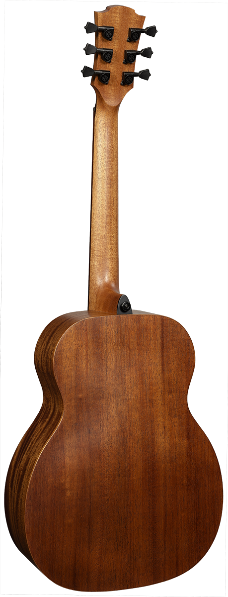 Lâg ESCAPADE-GTE Reisegitarre mit Globe-Trotter-Motiv – Rückansicht