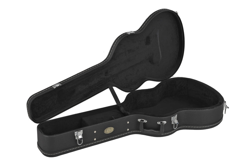 GEWA Konzertgitarrenkoffer Flat Top Economy 523.100, schwarz – offen, schräge Ansicht