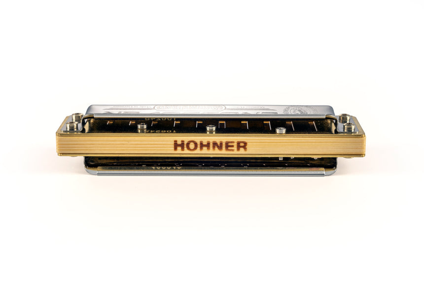 Hohner Marine Band Crossover Mundharmonika, Edelstahl und Bambus – Rückansicht des Bambuskamms