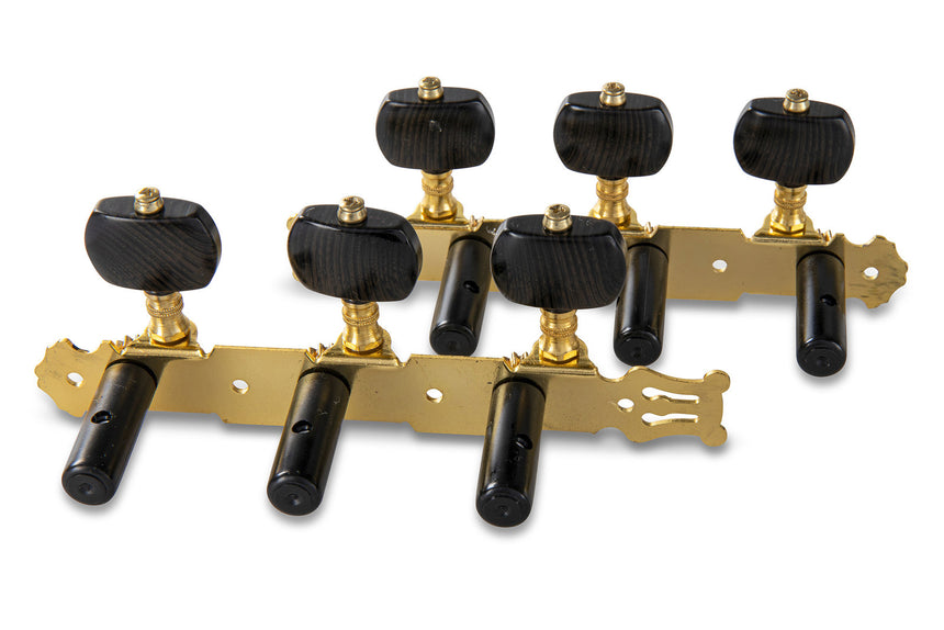 GEWA Fire & Stone 545.345 Klassikgitarrenmechaniken, schwarz-gold – Rückseite beider Mechanikleisten