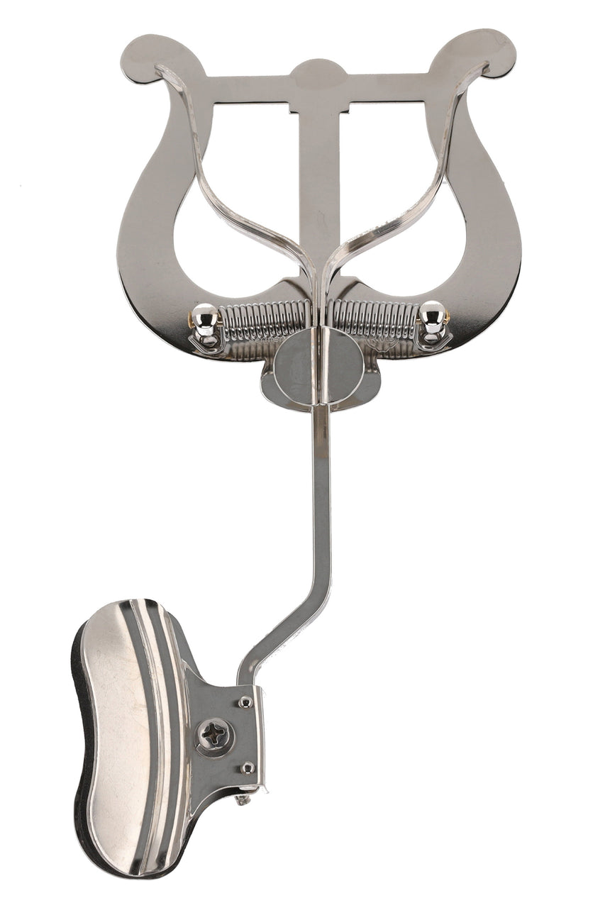 GEWA 730.595 nickel-plated large trombone marching lyre – front view with bell clamp