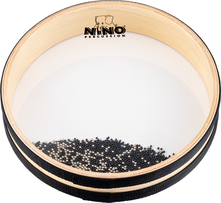 NINO Percussion NINO34 Sea Drum, 10 Zoll, Naturholz – Schrägansicht auf Rand und transparentes Fell