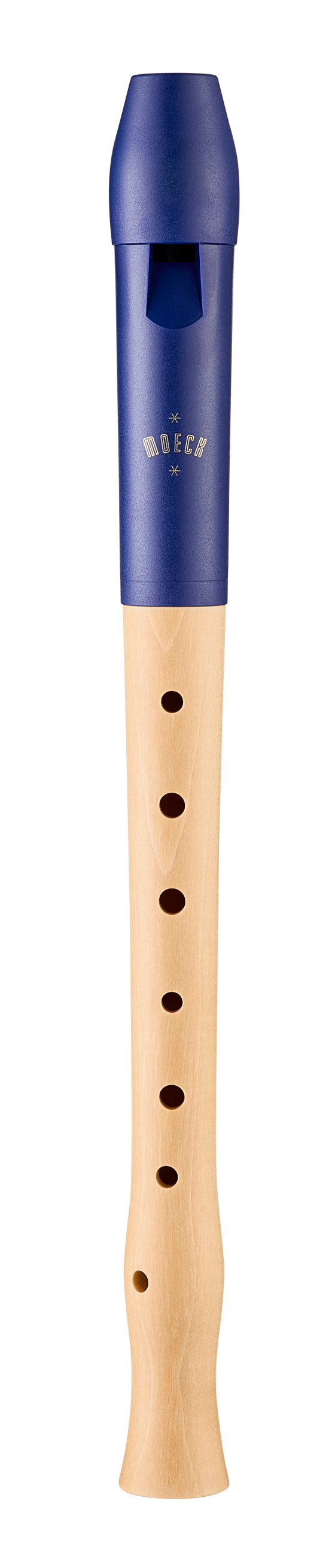 Moeck Flauto 1 Plus 1024 Sopranblockflöte, Blau / Ahorn natur – Vorderansicht mit sichtbarem Windkanal