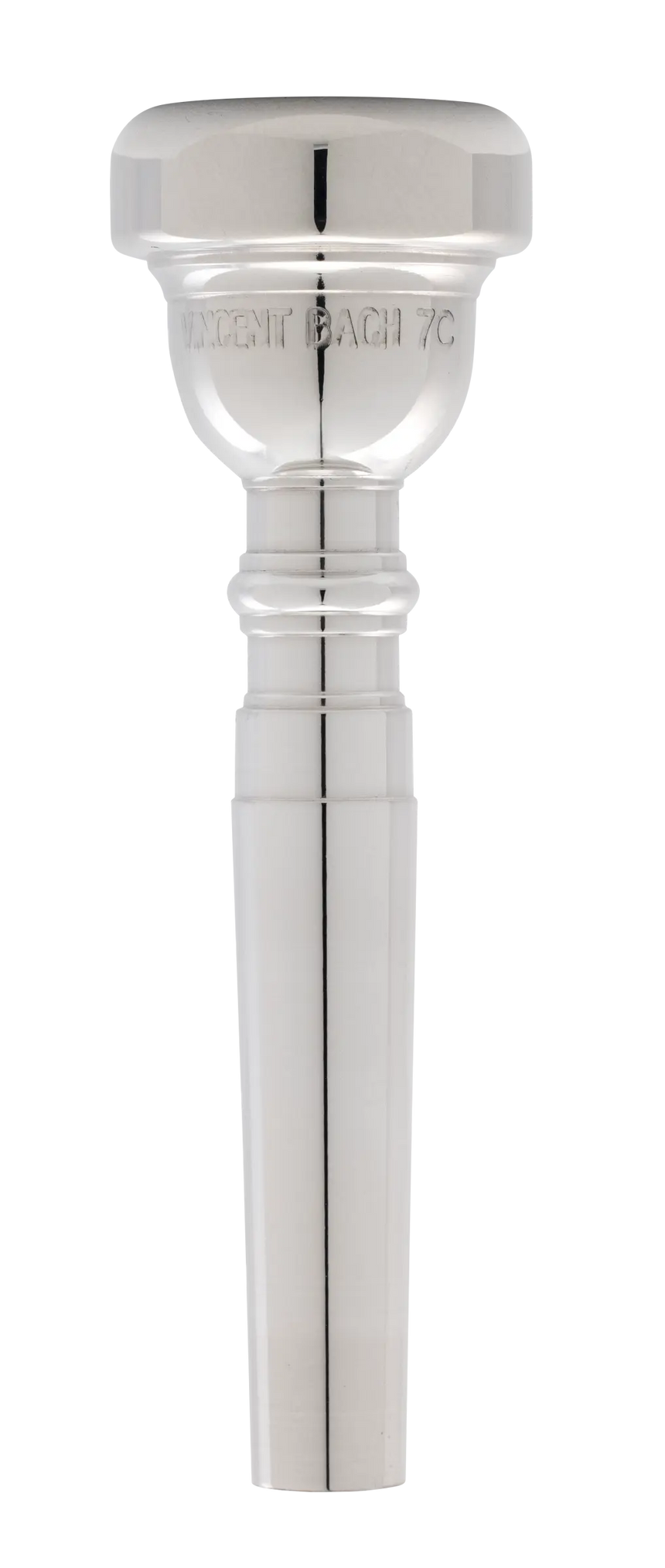 Embouchure de trompette Vincent Bach Classic 351 7C, argentée – vue de profil avec taille gravée