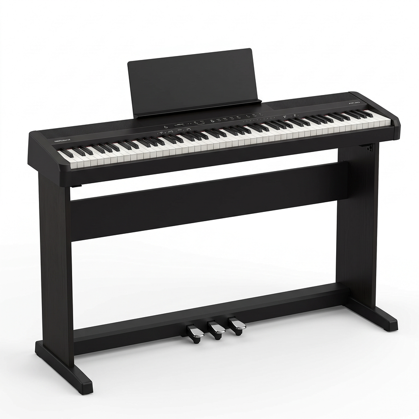Roland FP-40 pack piano numérique noir avec stand KSF-40 & pédalier KPD-70 – photo du set