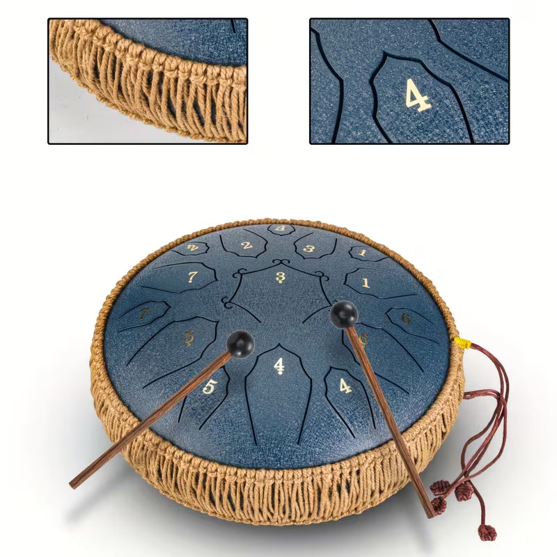 Basic Steel Tongue Drum 12″ – D-Dur, 15 Töne, inkl. Tragetasche & Zubehör