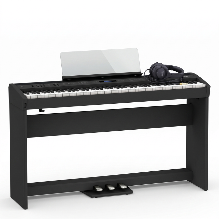 Roland FP-60X Schwarz Bundle mit Ständer und Pedalleiste, Kopfhörer – bundle-hero
