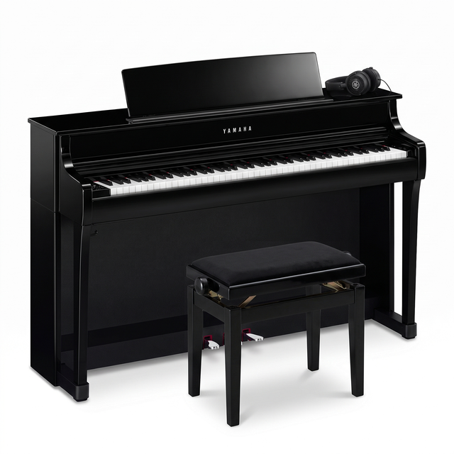 Yamaha CLP 845 Schwarz Poliert Bundle mit Bank und Kopfhörer – bundle-hero