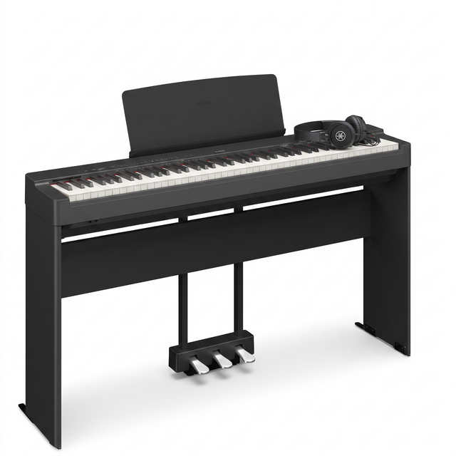Yamaha P-225 Schwarz Bundle mit Ständer, Pedalen und Kopfhörer – bundle-hero