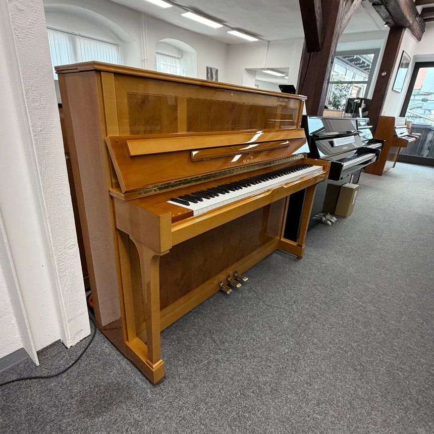 W.SCHIMMEL Klavier 120 J Kirsch-Eibe hochglanz Occasion Bj. 1987, Bestzustand mit Renner Mechanik (gebraucht) - Musik-Ebert Gmbh