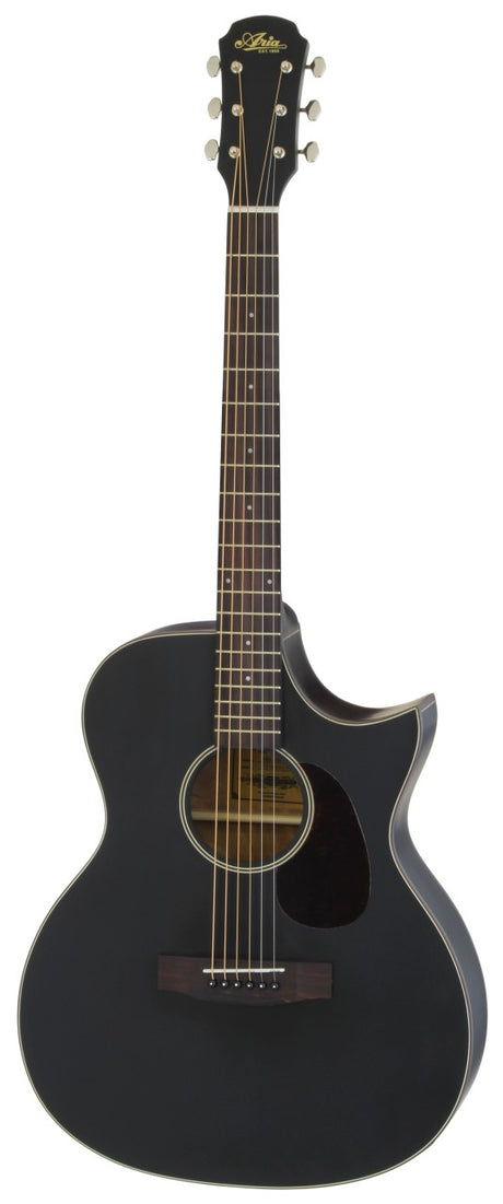 Aria 101 CE MTBK Westerngitarre schwarz matt – Fichte massiv, Cutaway, Tonabnehmer, inkl. Tasche