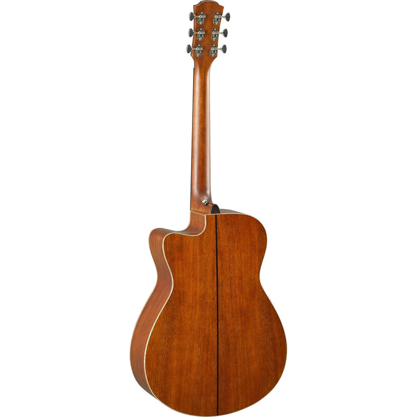 Yamaha AC5M ARE acoustic guitar in Vintage Natural finish – rear view showing the mahogany back.