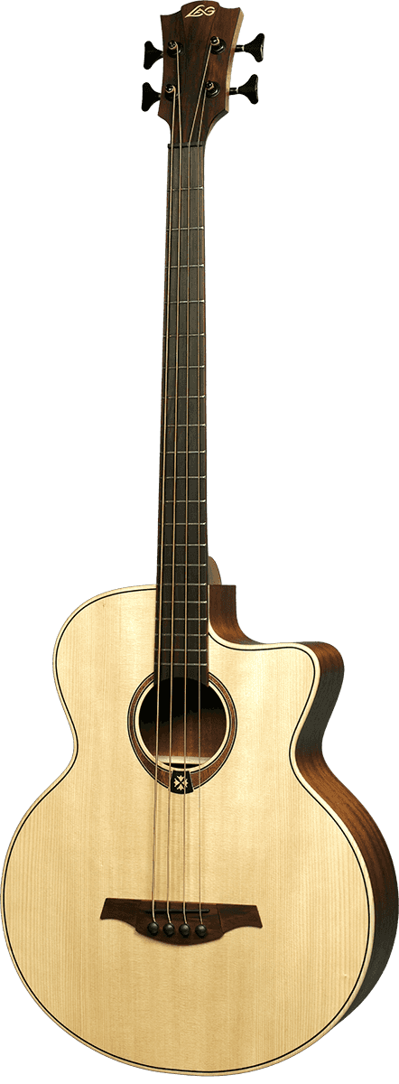 Lâg T177BCE acoustic bass in natural finish – three-quarter view