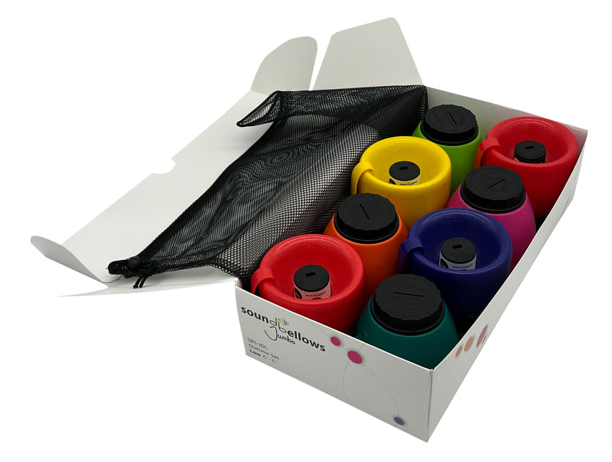 Soundbellows Jumbo SBS-JDL, multicoloured low diatonic set – open packaging with instruments