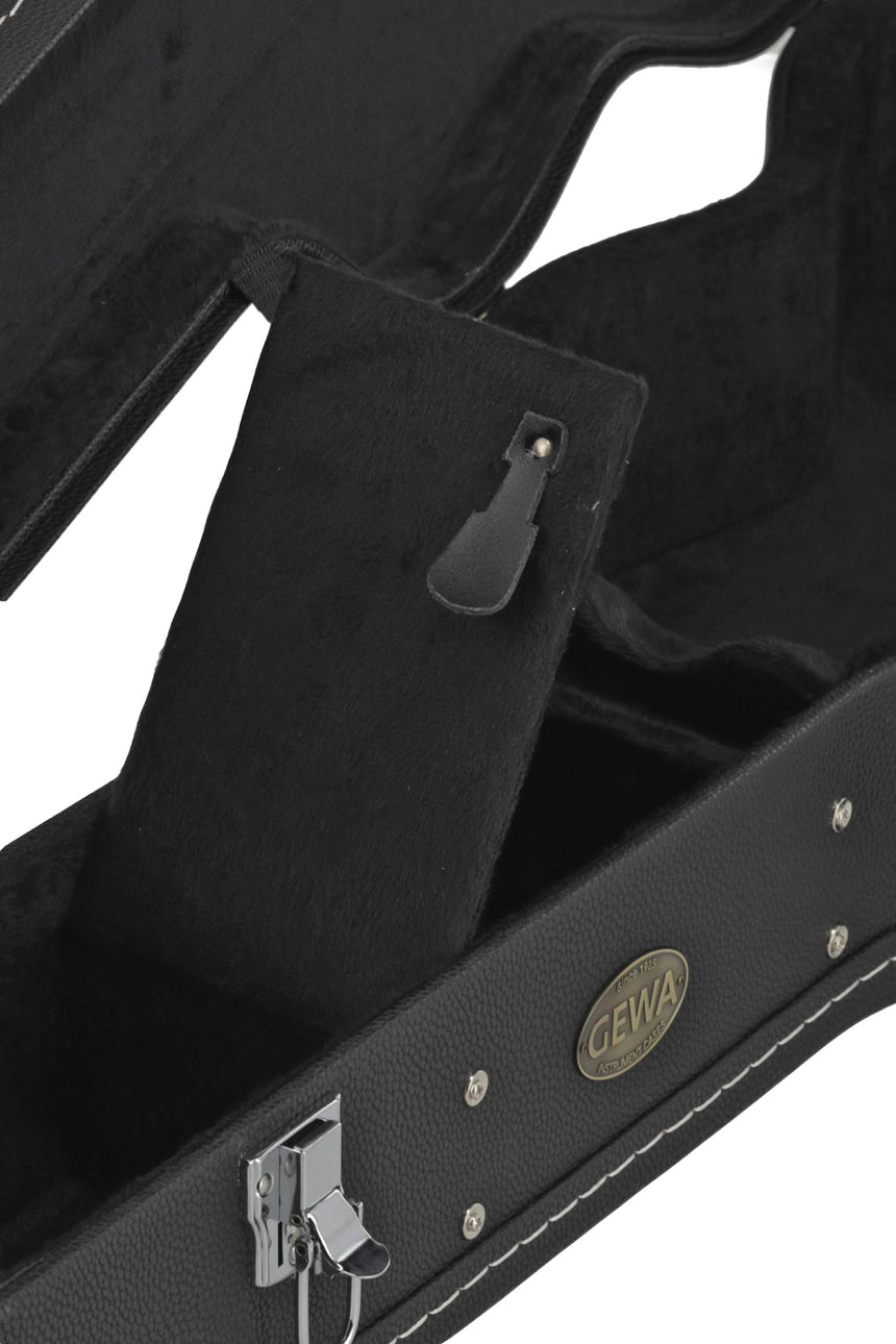 GEWA Konzertgitarrenkoffer Flat Top Economy 523.100, schwarz – Zubehörfach und Verschluss im Detail