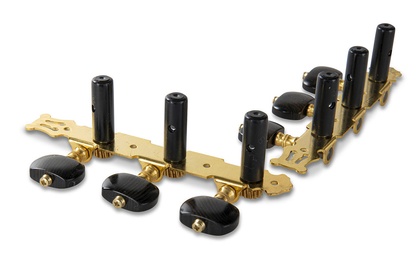 GEWA Fire & Stone 545.345 Klassikgitarrenmechaniken, schwarz-gold – Rückseite mit Wellen, schräge Ansicht