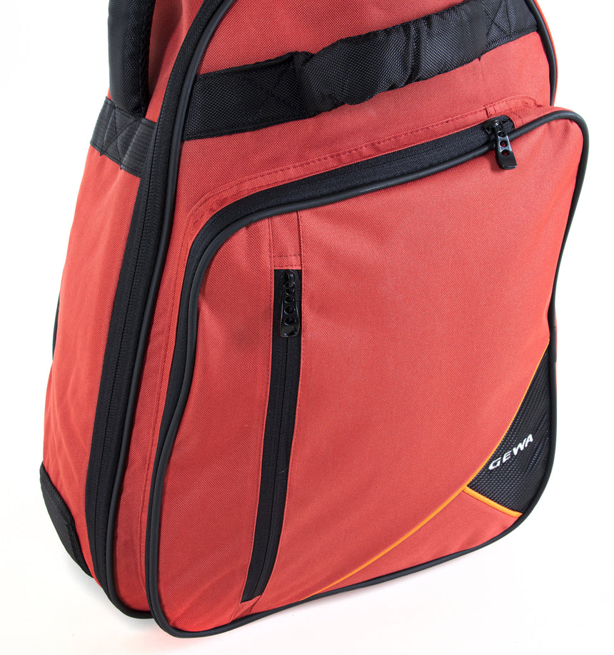 GEWA Premium 20 red acoustic guitar gig bag – lower front pocket detail with GEWA logo