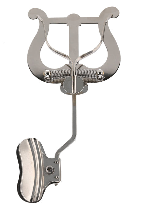 GEWA 730.595 nickel-plated large trombone marching lyre – front view with bell clamp