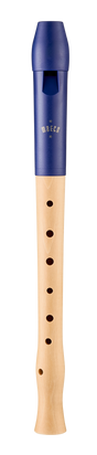 Moeck Flauto 1 Plus 1024 Sopranblockflöte, Blau / Ahorn natur – Vorderansicht mit sichtbarem Windkanal