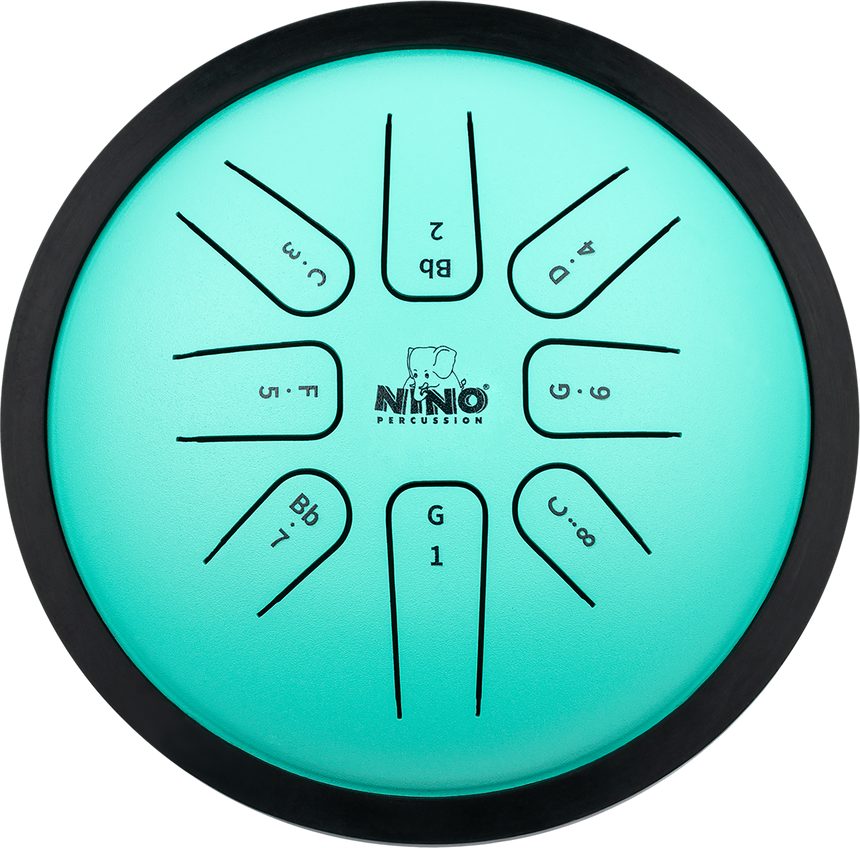 NINO Percussion NINO982 Zungentrommel, Mint Green – Draufsicht mit beschrifteten Zungen