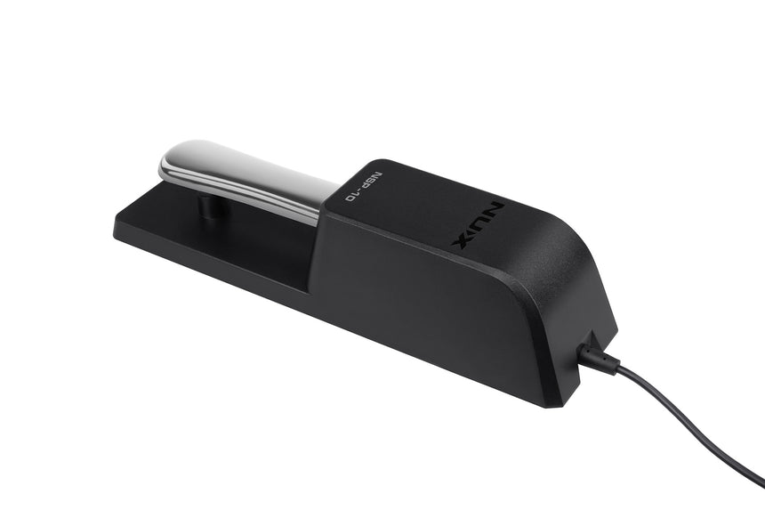 NUX NSP-10 black and silver sustain pedal – angled view of the pedal plate