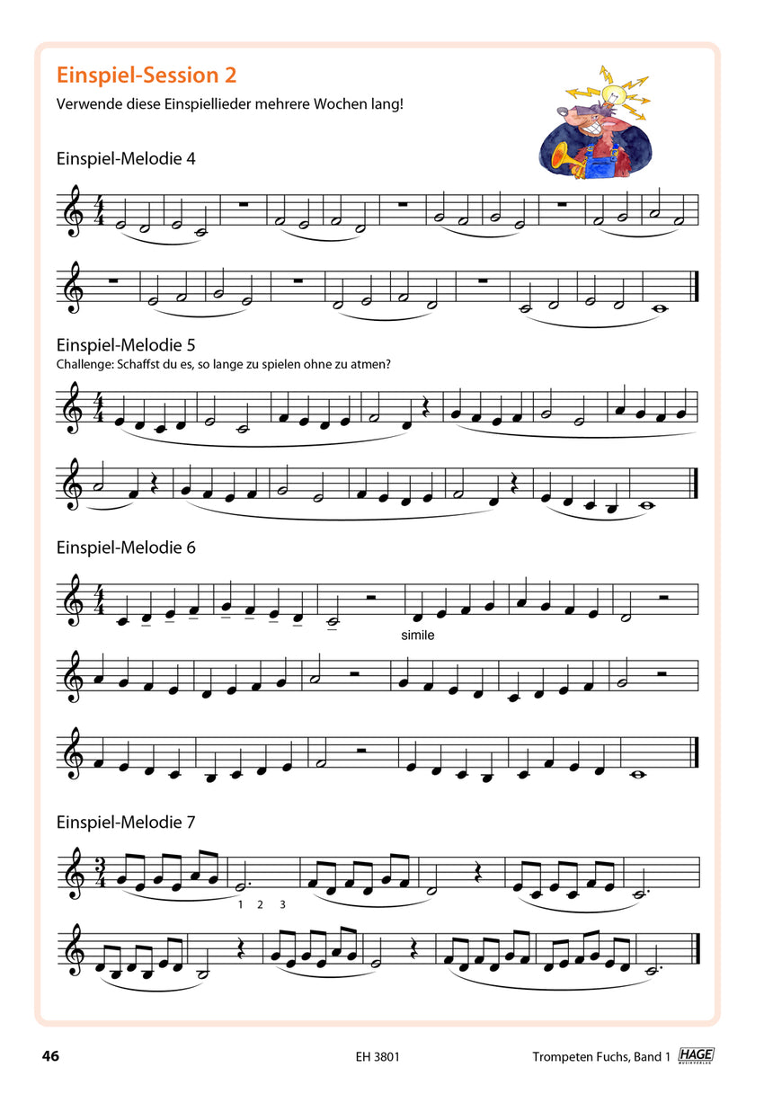 Trompeten-Fuchs Band 1 EH3801 avec codes QR, séance d’échauffement 2 à la page 46