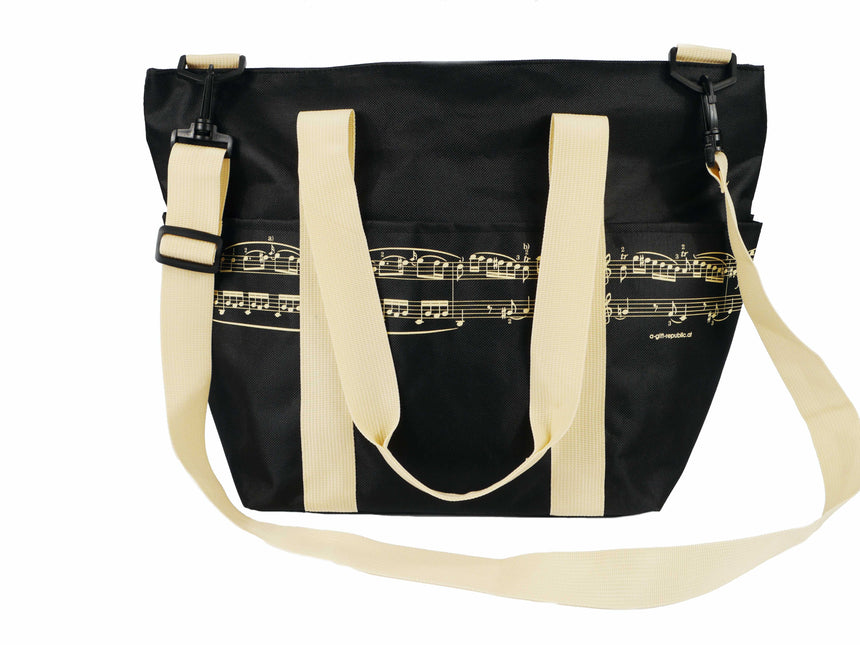 Agifty B 3034 Schultertasche Pro Musica in Schwarz und Creme, Seitenansicht mit Schultergurt