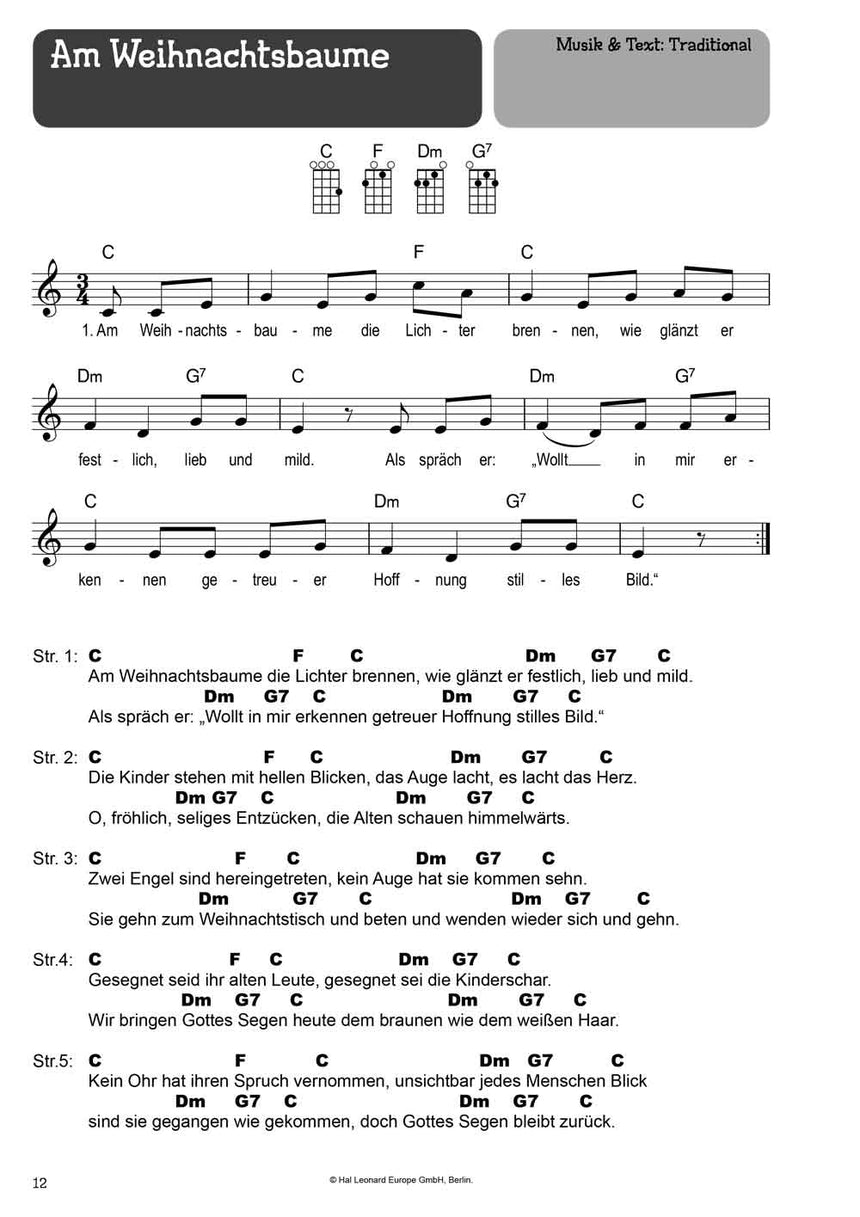 100 children's songs for ukulele, volume 2 BOE7964 – Am Weihnachtsbaume sample page