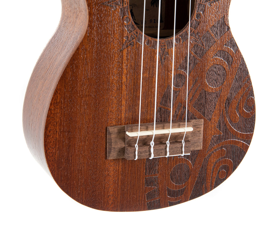 GEWA Manoa soprano ukulele Inca, natural sapele – bridge and body design detail