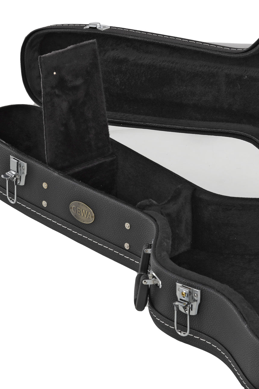 Étui GEWA Flat Top Economy pour guitare APX 523.112, noir – étui ouvert avec support et intérieur