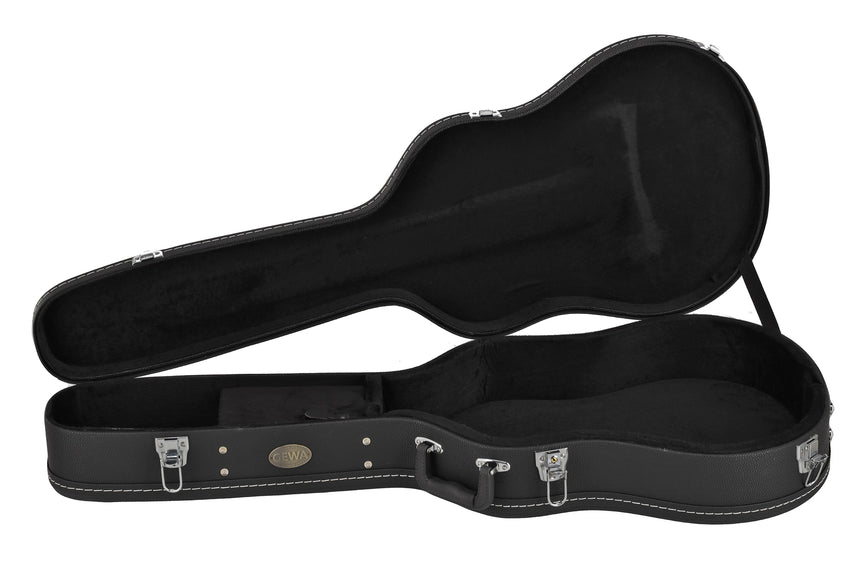 Étui GEWA Flat Top Economy pour guitare APX 523.112, noir – vue intérieure, étui ouvert