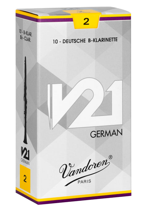 Vandoren V21 German B-flat clarinet reeds, box of 10, strength 2 – box view
