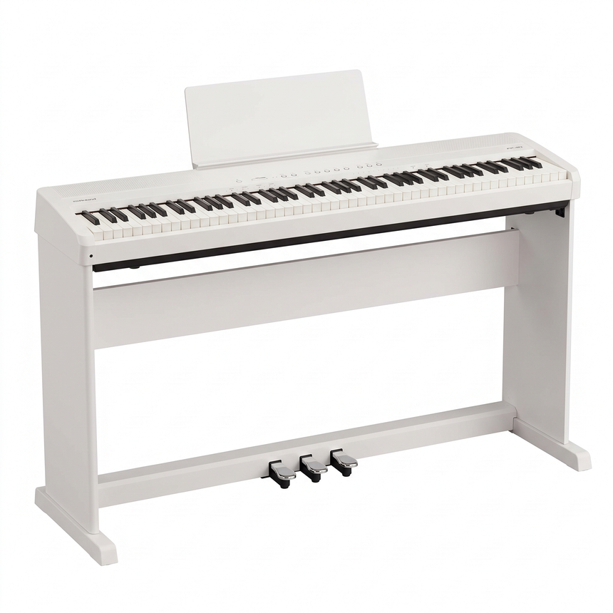 Roland FP-40 pack piano numérique blanc avec stand KSF-40 & pédalier KPD-70 – photo du set